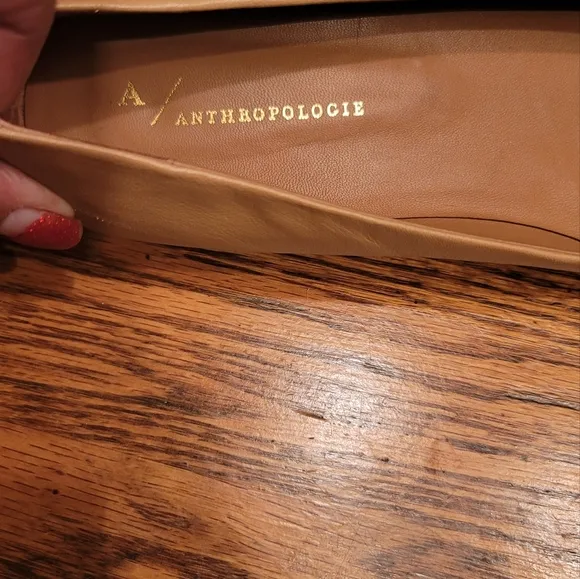 Anthropologie Beige Tan Cream Leather Bow Tie Flats Loafers Shoes Size 40
