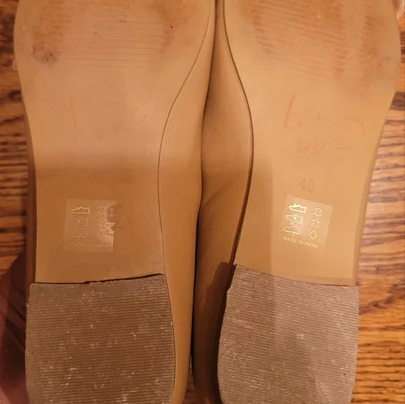 Anthropologie Beige Tan Cream Leather Bow Tie Flats Loafers Shoes Size 40