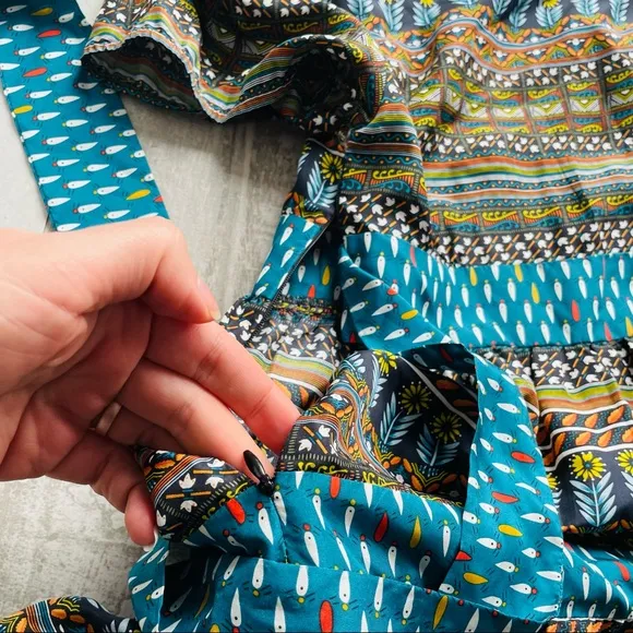 Anthropologie Geometric Pattern 100% Silk Plunging Neck Dress