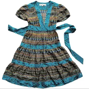 Anthropologie Geometric Pattern 100% Silk Plunging Neck Dress