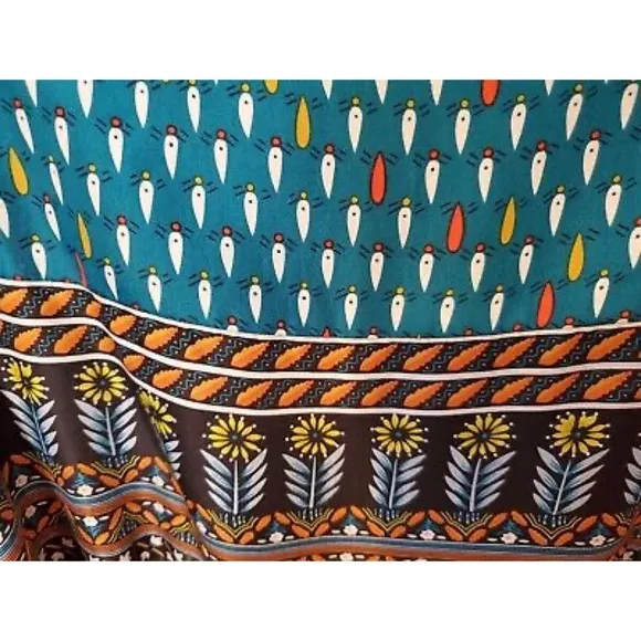 Anthropologie Geometric Pattern 100% Silk Plunging Neck Dress