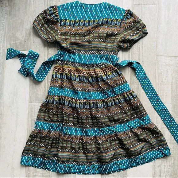 Anthropologie Geometric Pattern 100% Silk Plunging Neck Dress