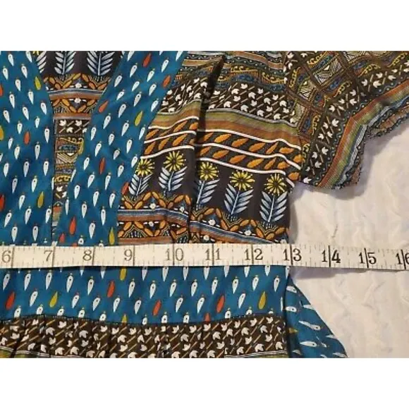 Anthropologie Geometric Pattern 100% Silk Plunging Neck Dress