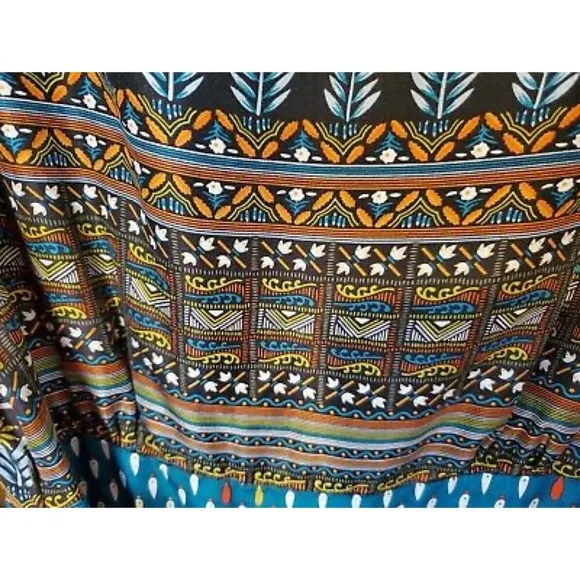Anthropologie Geometric Pattern 100% Silk Plunging Neck Dress