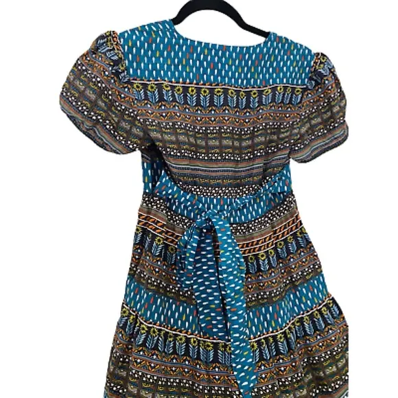 Anthropologie Geometric Pattern 100% Silk Plunging Neck Dress