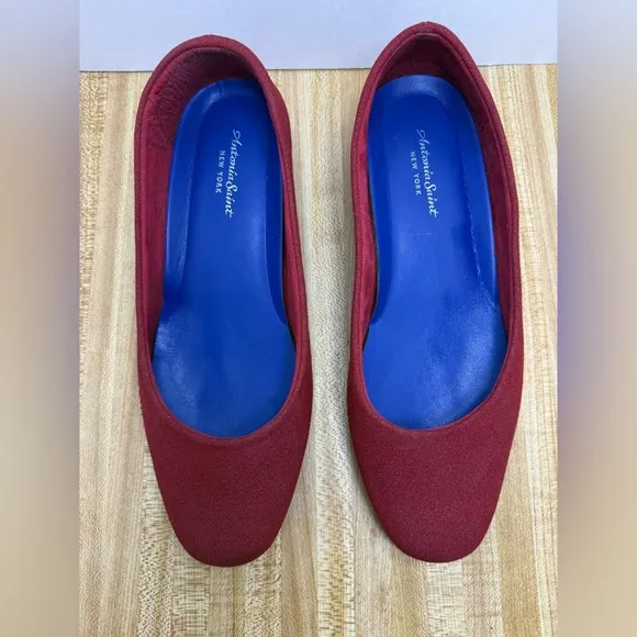 Antonia Saint New York Red Fabric Flats Round Toe Slip On Shoes Size 7C