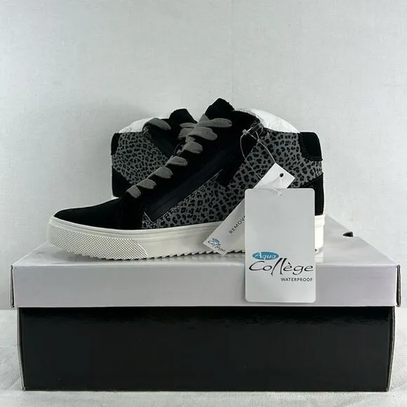 Aqua College Guliette Lace-Up Zip Sneakers- Grey Leopard Leather- Size 9.5- NIB