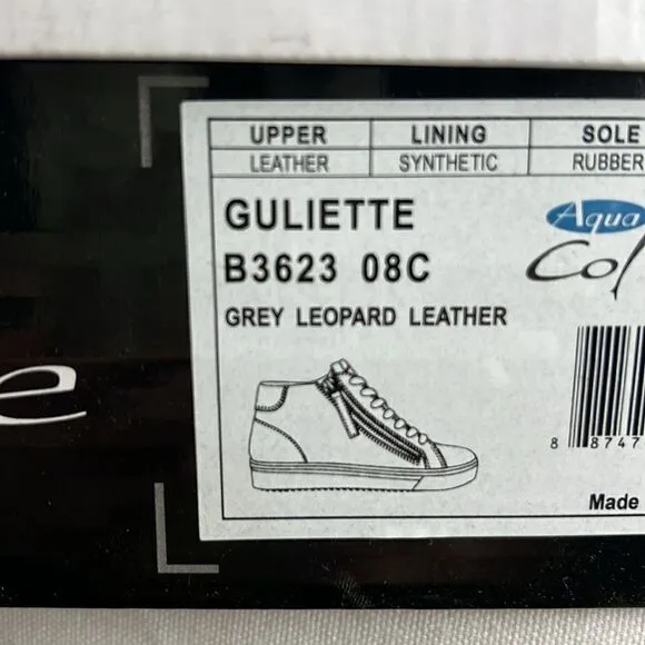 Aqua College Guliette Lace-Up Zip Sneakers- Grey Leopard Leather- Size 9.5- NIB