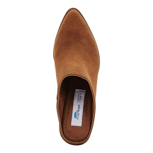 AQUA COLLEGE Womens Brown Nia Slip On Leather Heeled Mules Shoes 7.5 M