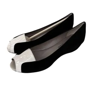 Aquatalia Maureen Black Leather Suede White Patent Low Wedge Shoes Women’s 7.5