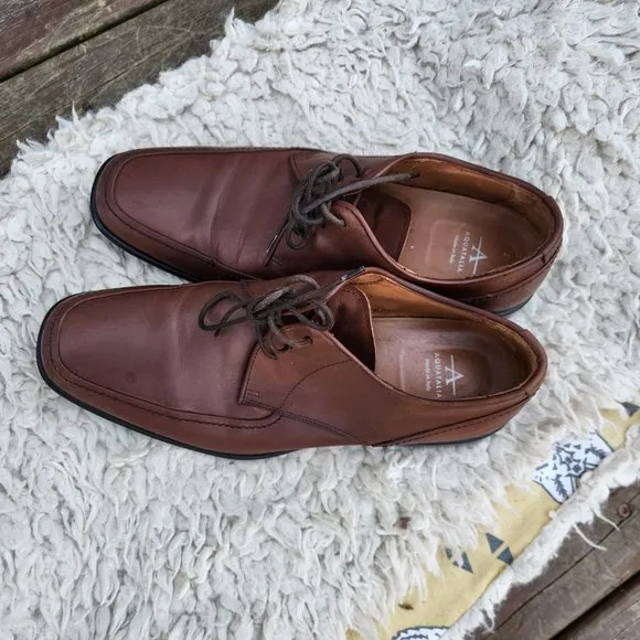AQUATALIA Men Shoes Scott GrainLight Brown Leather Oxford Casual Sz 9 Italy