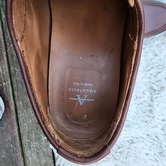 AQUATALIA Men Shoes Scott GrainLight Brown Leather Oxford Casual Sz 9 Italy