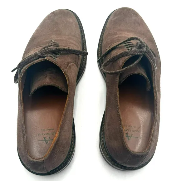 AQUATALIA Shoes Men's 10 Italy Roberto Suede Brown Lace Up Oxfords Weatherproof