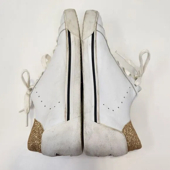 ASH Next White Leather Sneakers Casual Shoes Women Size 37 US Star Gold Glitter