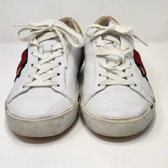 ASH Next White Leather Sneakers Casual Shoes Women Size 37 US Star Gold Glitter