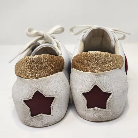 ASH Next White Leather Sneakers Casual Shoes Women Size 37 US Star Gold Glitter