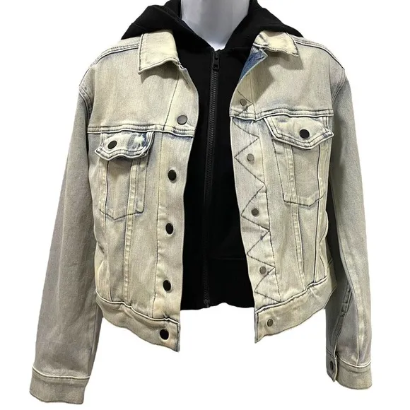 ATHLETA DOUBLE TIME DENIM JACKET Size‎ XS 3 In 1 Light Wash Crop Short