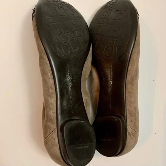 Attilio Giusti Leombrani Italian Tan Leather Metallic Ballet Flats