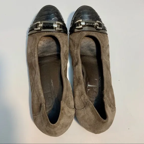 Attilio Giusti Leombrani Italian Tan Leather Metallic Ballet Flats