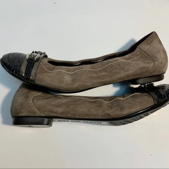 Attilio Giusti Leombrani Italian Tan Leather Metallic Ballet Flats