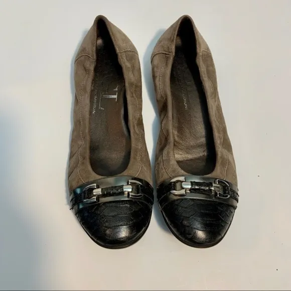 Attilio Giusti Leombrani Italian Tan Leather Metallic Ballet Flats