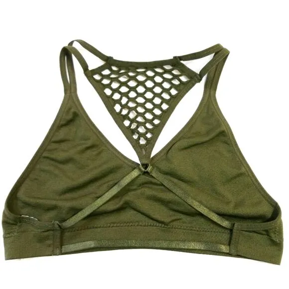 Badgley Mischka Sports Bra army green net back