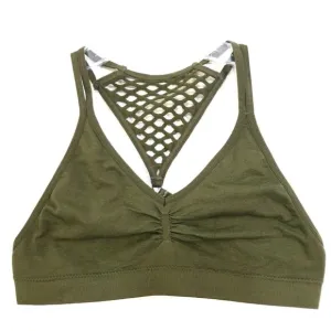 Badgley Mischka Sports Bra army green net back