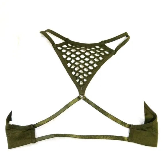 Badgley Mischka Sports Bra army green net back