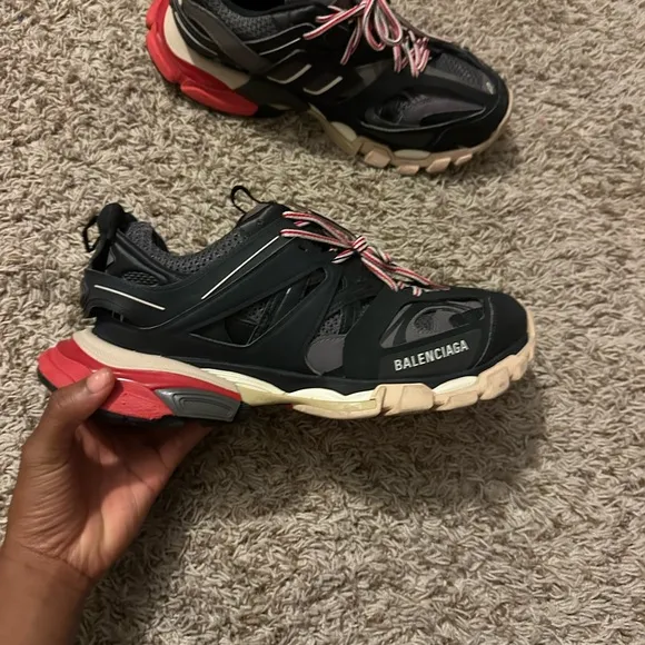 Balenciaga Black Sneakers with Red and White Laces