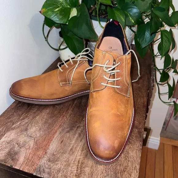 Ben Sherman Brent Oxford Lace Up Tan Leather Dress Casual Shoes Men's US 12