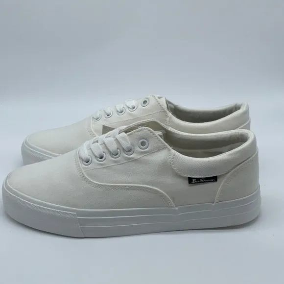 Ben Sherman lace up canvas sneakers in white