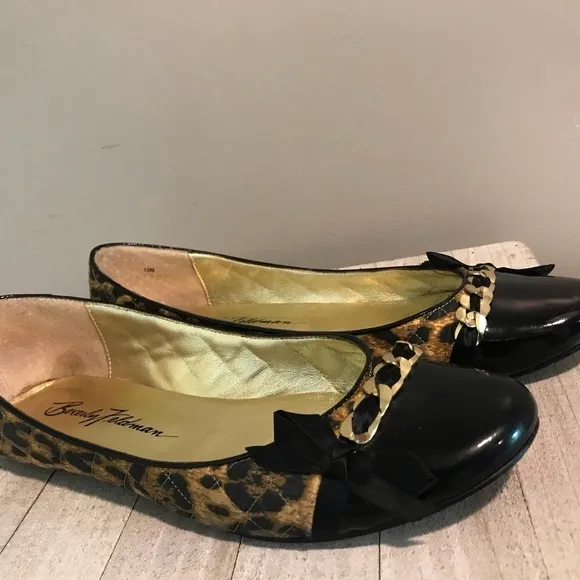 Beverly Feldman Leopard Black Patent Leather Flats