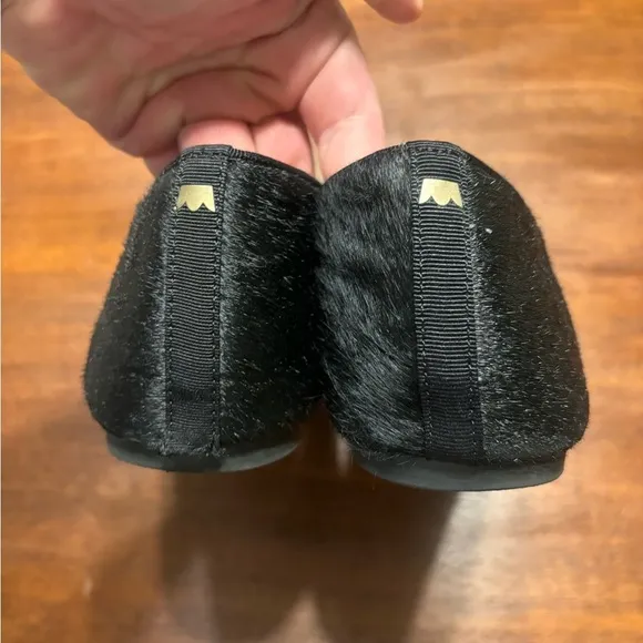 BIRDIES HAIR CALF WOMEN SZ 8 BLACK FLATS.