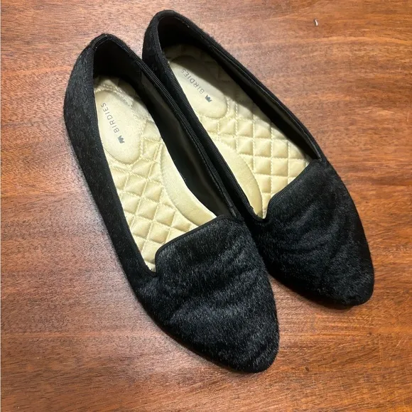 BIRDIES HAIR CALF WOMEN SZ 8 BLACK FLATS.
