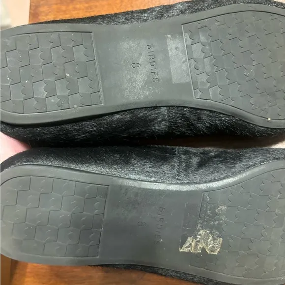 BIRDIES HAIR CALF WOMEN SZ 8 BLACK FLATS.