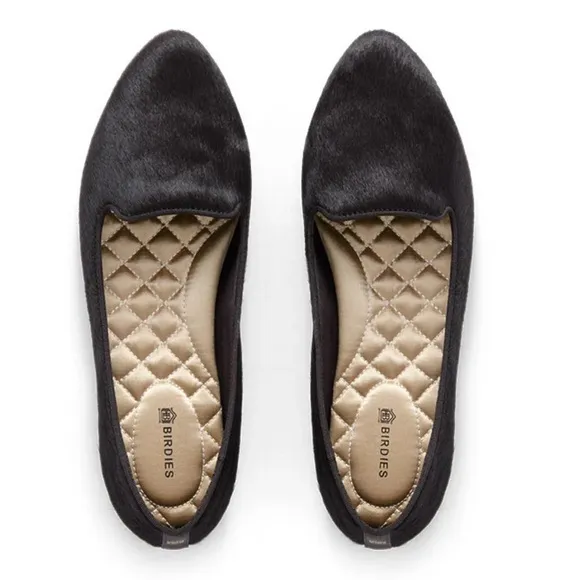BIRDIES HAIR CALF WOMEN SZ 8 BLACK FLATS.