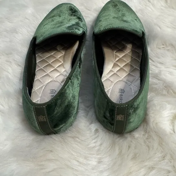 BIRDIES The Starling Loafer Olive Green Velvet Shoes Size 8.5 8‎ 1/2 Casual Work