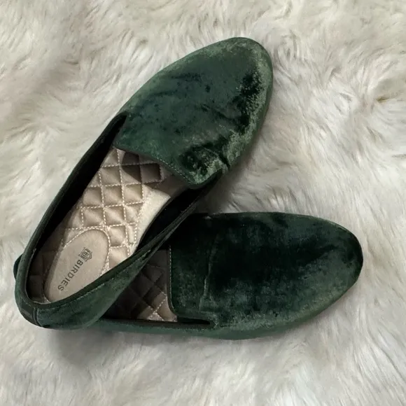 BIRDIES The Starling Loafer Olive Green Velvet Shoes Size 8.5 8‎ 1/2 Casual Work