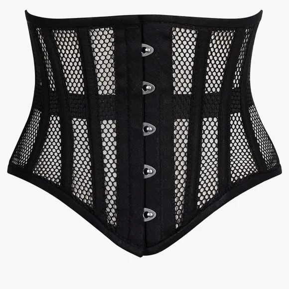 Black fishnet corset waistbelt fetish bondage club rave goth punk lingerie new