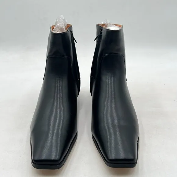 Black Women's Square Toe Low Chunky Heel Ankle Booties Chic Zip Up Short Boot