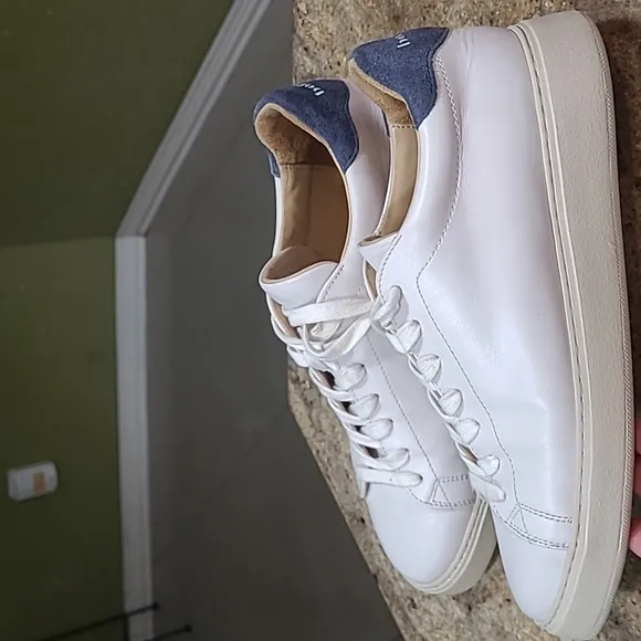 Bobbies Paris White Leather/blue Suede Sneakers Size EU43 / US 10