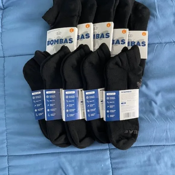 Bombas Socks x 10 pairs BUNDLE - Size Large - Ankle - Black NEW MENS UNISEX NWT