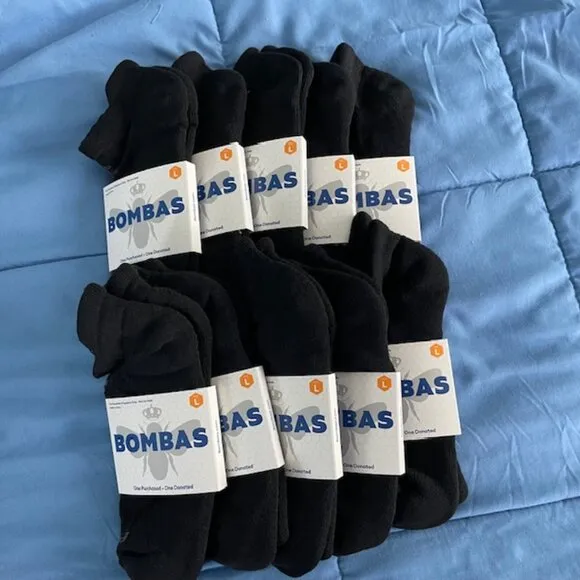 Bombas Socks x 10 pairs BUNDLE - Size Large - Ankle - Black NEW MENS UNISEX NWT