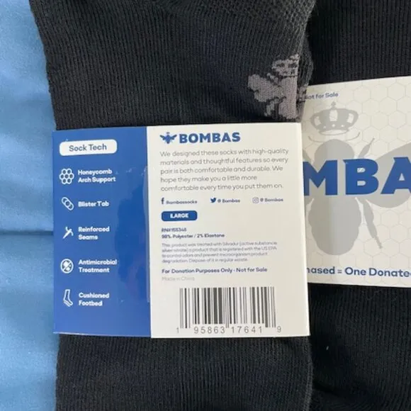 Bombas Socks x 10 pairs BUNDLE - Size Large - Ankle - Black NEW MENS UNISEX NWT
