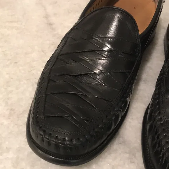 Brass Boots Woven Loafers Mens 10 Black Leather Shoes Slip On Walking Glove Luxe