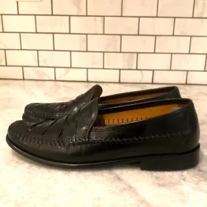 Brass Boots Woven Loafers Mens 10 Black Leather Shoes Slip On Walking Glove Luxe