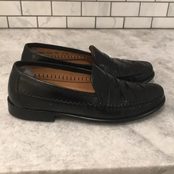 Brass Boots Woven Loafers Mens 10 Black Leather Shoes Slip On Walking Glove Luxe