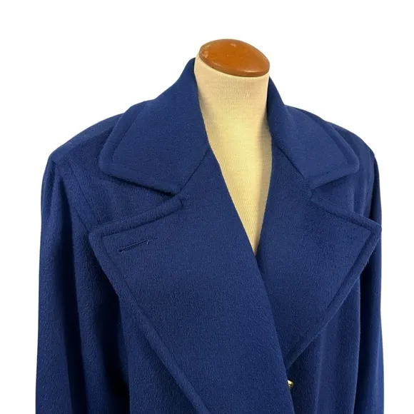 BRIGHT BLUE WOOL COAT JACKET PEACOAT VINTAGE 80s 90s Y2K PREPPY OVERSIZED WINTER