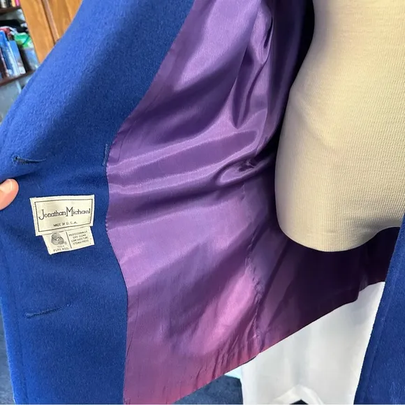 BRIGHT BLUE WOOL COAT JACKET PEACOAT VINTAGE 80s 90s Y2K PREPPY OVERSIZED WINTER
