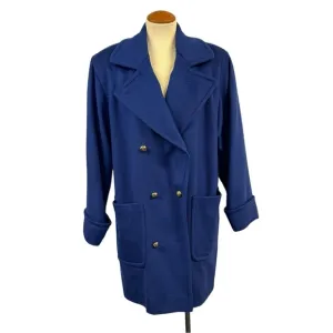 BRIGHT BLUE WOOL COAT JACKET PEACOAT VINTAGE 80s 90s Y2K PREPPY OVERSIZED WINTER